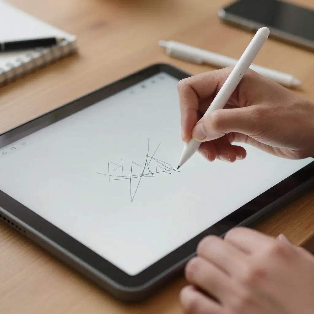 Cursist leert tekenen op een digitale tablet met stylus